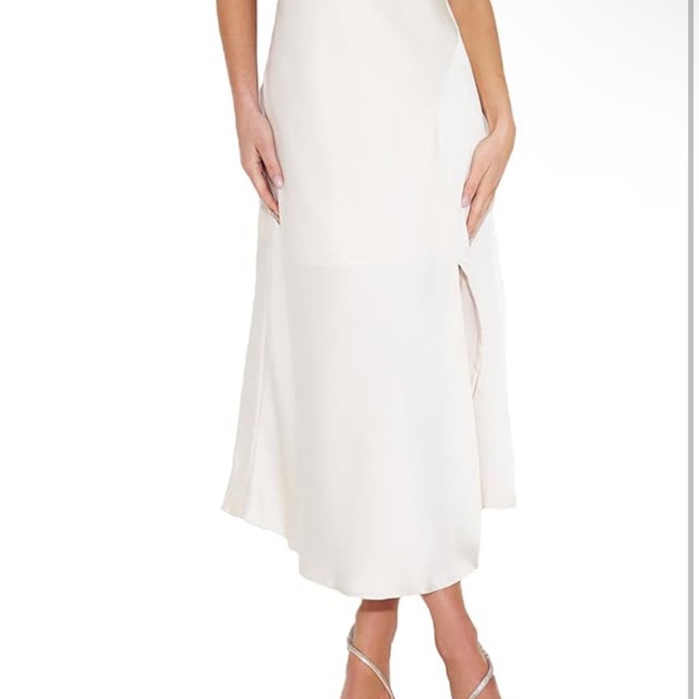 Amazon Women’s Cream Bridal Midi Slip Skirt with Side Slit
